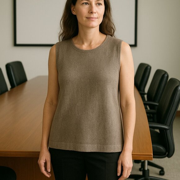 Eileen Fisher Linen Taupe Sleeveless Sweater Size L - Picture 1 of 6